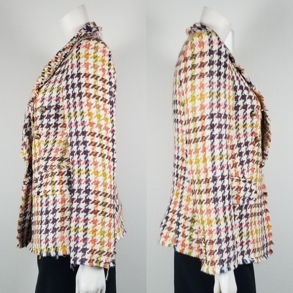 Mariely Paris Academia Distressed Multi-Colored Houndstooth Blazer Size 40/M - Picture 2 of 12